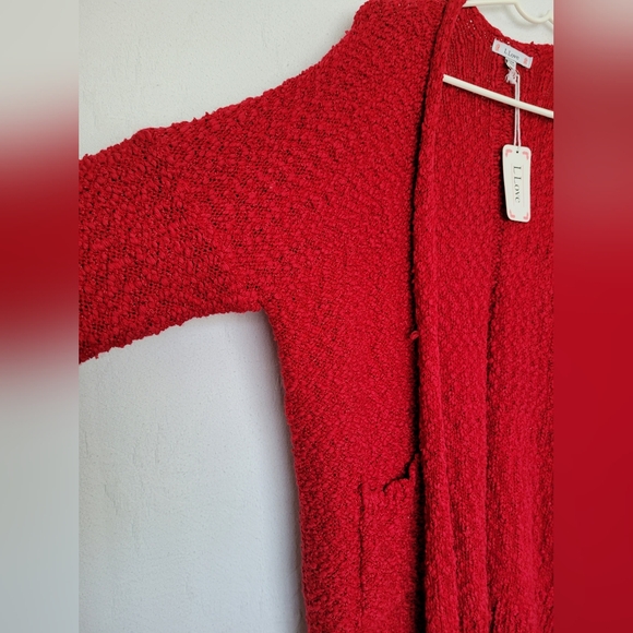 L Love Women's Fuzzy Open Front Knit Cardigan Dolman Sleeve Red Comfy Small - Picture 5 of 14